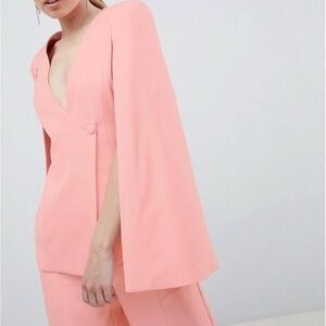 Lavish Alice Asymmetrical Blazer Cape & Trouser Pants Matching Set Pink Size 6